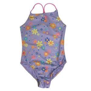George Girls One Piece Purple Flower Bathing Suit Size M 7/8